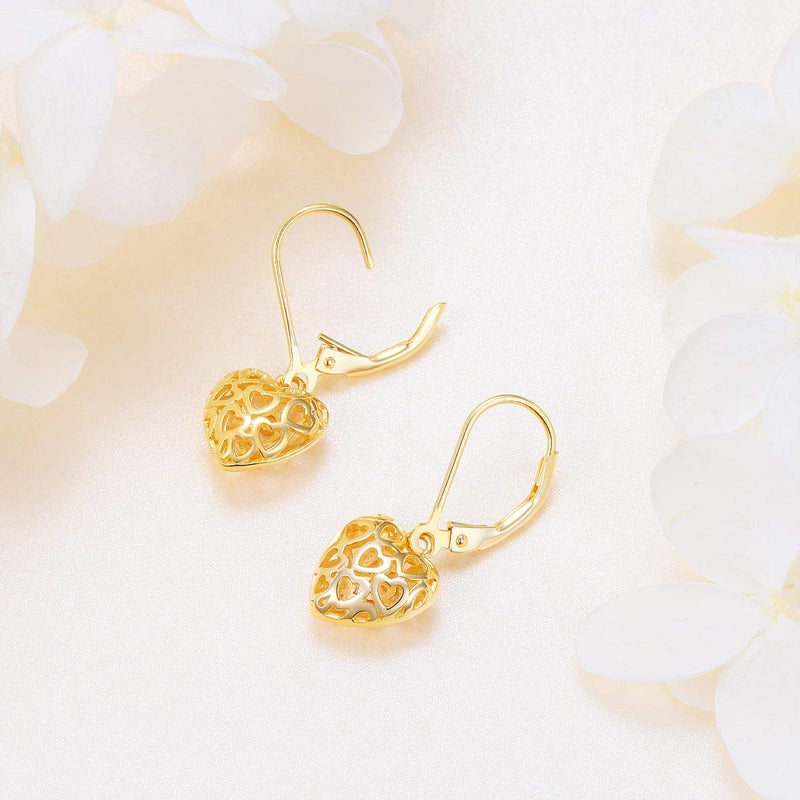 DAOCHONG S925 Sterling Silver Heart Round Ball Dangle Drop Leverback Cage Filigree Earrings for Women - Image 3